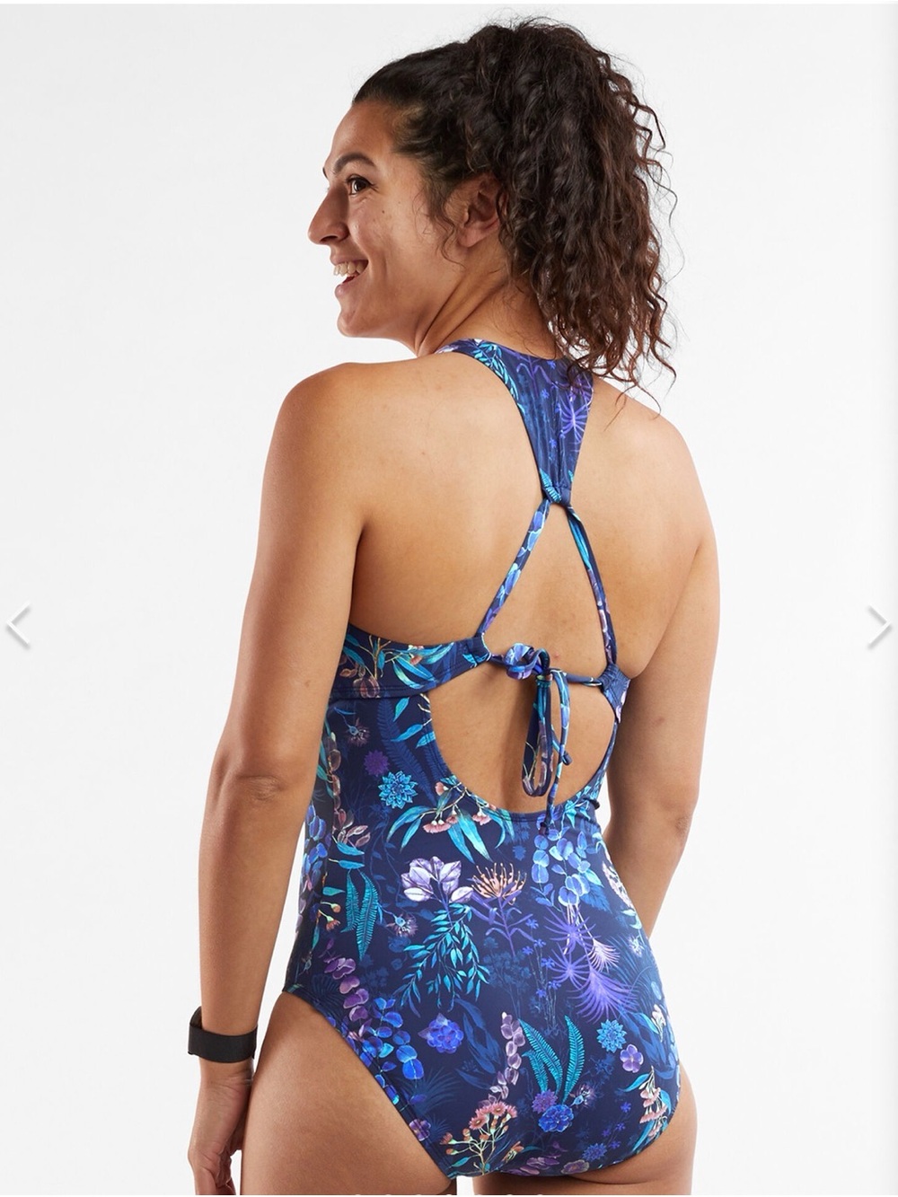 Title Nine Selkie High Neck One Piece Swimsuit Botanique Blue Floral Size Small